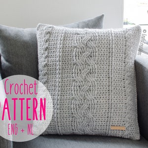 Crochet pattern pillow cable - Crochet pattern cable pillow - Pattern cable cushion - Pattern cable pillow cover - English and Dutch