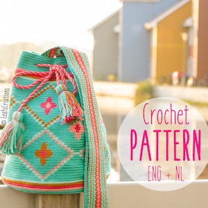Crochet pattern Mochila bag with flowers Mochila crochet pattern Tapestry crochet pattern English & Dutch image 1