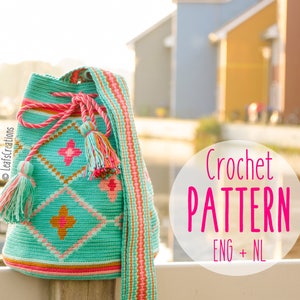 Crochet pattern Mochila bag with flowers Mochila crochet pattern Tapestry crochet pattern English & Dutch image 1