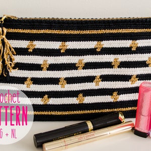 Crochet pattern Mochila clutch in black, white and gold Tapestry crochet pattern English & Dutch Lining instructions included image 1