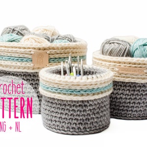 Crochet pattern baskets with fold over (3 sizes included) - Pattern crocheted storage baskets - English and Dutch