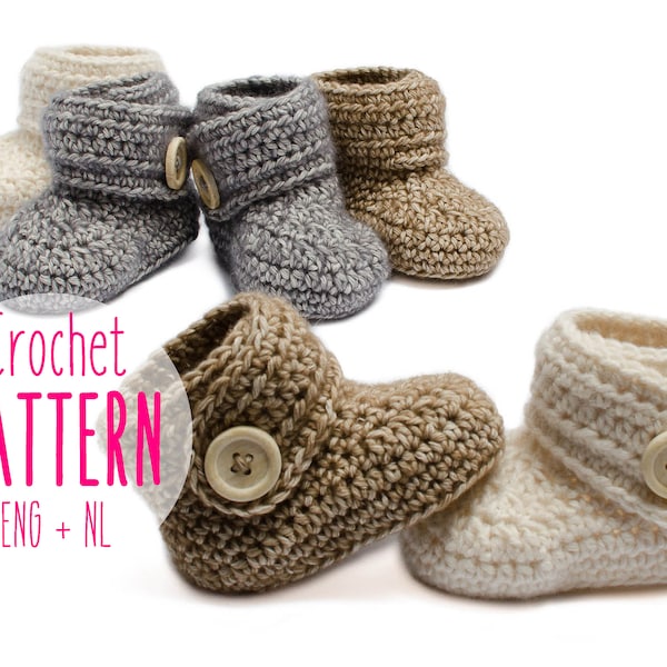 Baby booties Haakpatroon Baby boots Baby schoentjes met 4 maten PDF download