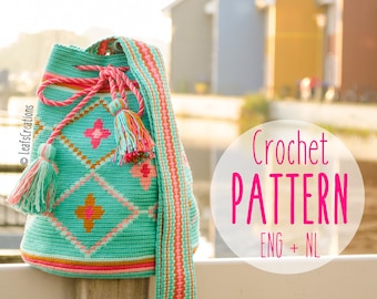 Crochet pattern Mochila bag with flowers Mochila crochet pattern Tapestry crochet pattern English & Dutch