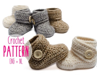 Baby booties Haakpatroon Baby boots Baby schoentjes met 4 maten PDF download