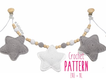 Crochet pattern stroller chain with stars - Crochet pattern stroller toy with stars