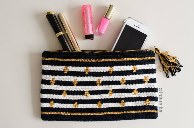 Crochet pattern Mochila clutch in black, white and gold Tapestry crochet pattern English & Dutch Lining instructions included image 3