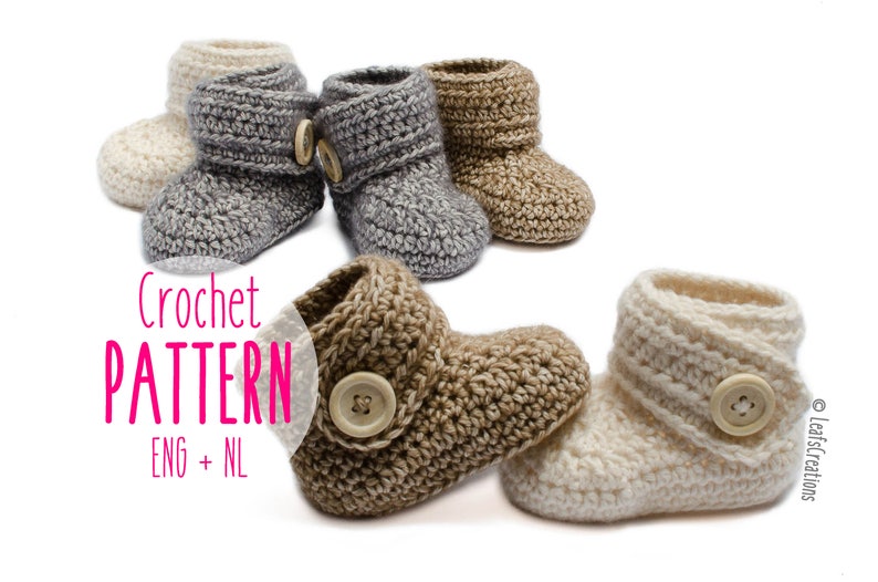 Baby booties Crochet pattern Baby boots Baby shoes 4 sizes included Instant PDF download image 1