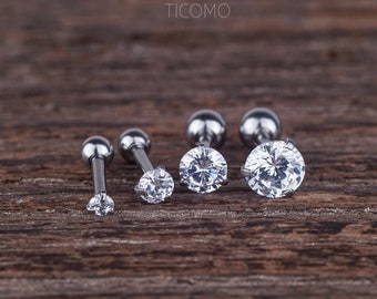 Triple Helix Earring Cartilage Earring 16g Cartilage Piercing Helix Piercing Tragus Earring Tragus Piercing Barbell Zircon Silver