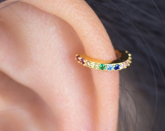 Cartilage Hoop Small Hoop Earring Helix Hoop Tiny Hoop Earring Cartilage Piercing Helix Piercing Rainbow Zircon 18g 6 mm