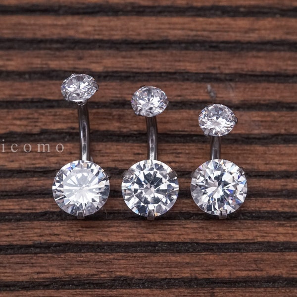 Minimalist Belly Ring Belly Button Ring Belly Button Jewelry Double Zircon Short bar 6 8 10 mm