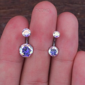 Minimalist Belly Ring Belly Button Ring Belly Button Jewelry Double Zircon Short Bar Small Size 6 8 10 mm Rainbow image 7