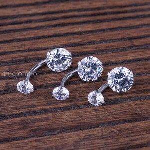 Minimalist Belly Ring Belly Button Ring Belly Button Jewelry Double Zircon Short bar Small Size 6 8 10 mm image 7
