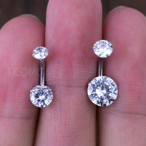 Minimalist Belly Ring Belly Button Ring Belly Button Jewelry Double Zircon Short bar Small Size 6 8 10 mm image 3