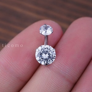 Minimalist Belly Ring Belly Button Ring Belly Button Jewelry Double Zircon Short bar Small Size 6 8 10 mm image 10