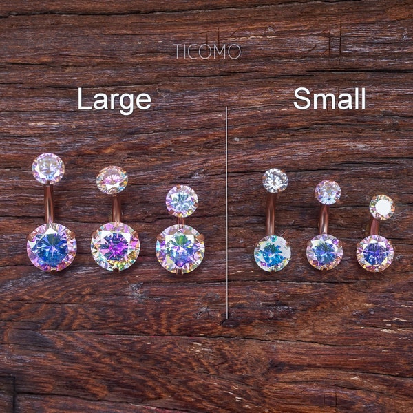 Minimalist Belly Ring Belly Button Ring Belly Button Jewelry Double Zircon Short Bar Small Size 6 8 10 mm Rainbow