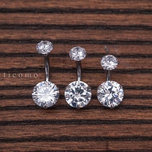 Minimalist Belly Ring Belly Button Ring Belly Button Jewelry Double Zircon Short bar Small Size 6 8 10 mm image 6