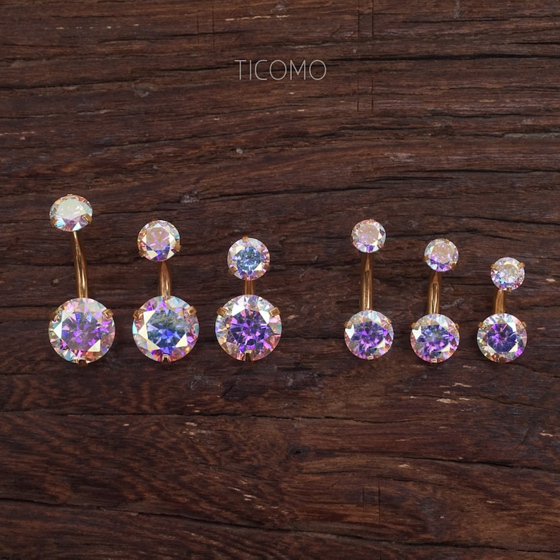 Minimalist Belly Ring Belly Button Ring Belly Button Jewelry Double Zircon Short Bar Small Size 6 8 10 mm Rainbow image 5