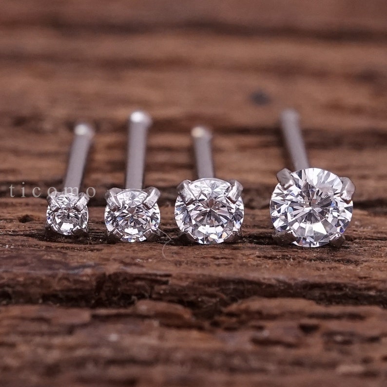Nose Stud Nose Piercing Nose Ring Simple Base Silver Tiny Zircon 1.5mm 2mm Bone Ball Post 20g