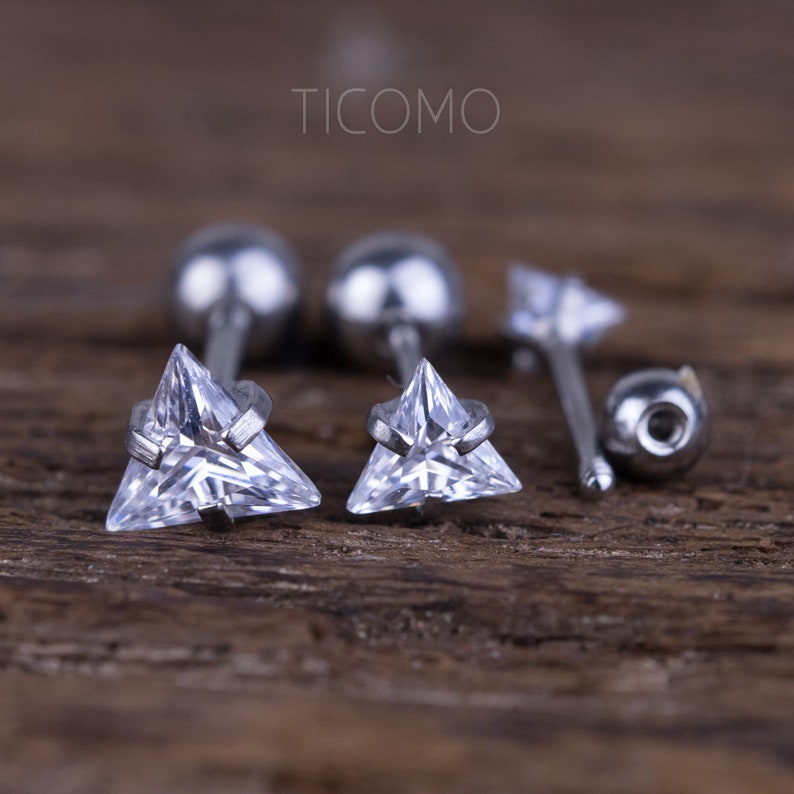Triangle Zircon 16G Triple Cartilage Piercing Helix Piercing Etsy