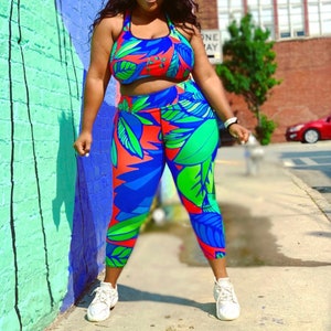 Red Floral Print Colorful High Waist Plus-Sized Leggings