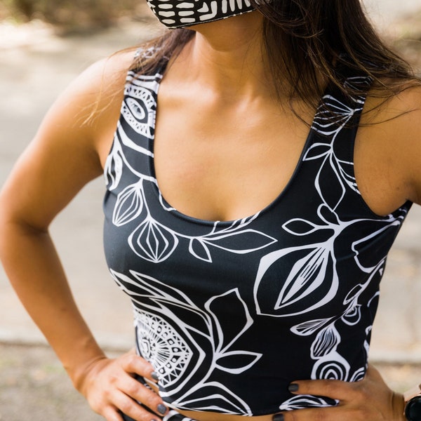 Black and White Floral Crop Top