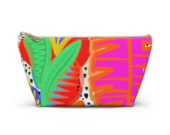 Bright Tropical Pencil Pouch, Colorful Makeup Bag, Abstract Cosmetic Case, Travel Organizer, Teacher Gift