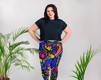 Multicolor Swirl Pattern High Waist Plus-Sized Leggings