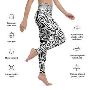 Schwarz und Weiß Afrikanischer Print Geometrische High Waist Leggings Bild 4