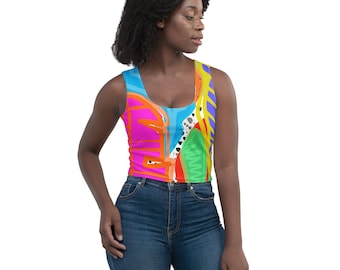Colorful Crop Top Vibrant Tank Top Abstract Art Crop Top Pink Blue Green Tank Top