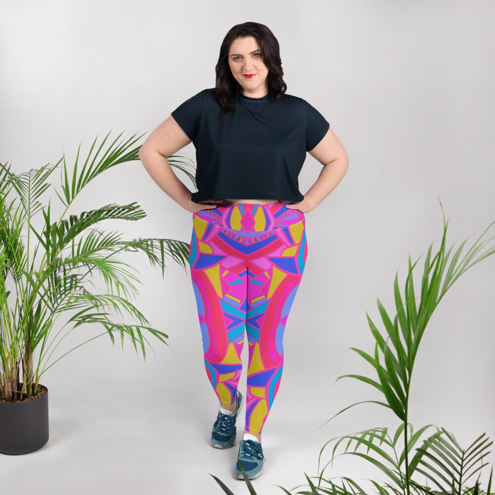Pink Geometric Print Plus-size Leggings 