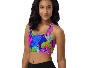 Vibrant Longline Sports Bra - Abstract Floral Sports Bra - Color Sports Bra - Cute Sports Bra
