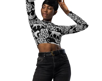 Schwarzes Jaguar Crop Top - Schwarz & Weiß Animal Print Activewear