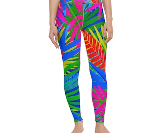 Tropical Print Leggings - Multicolor Floral Tights - Vibrant Color Leggings