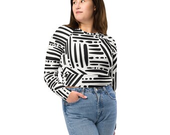 Recyceltes Langarm Crop Top mit Allover-Druck