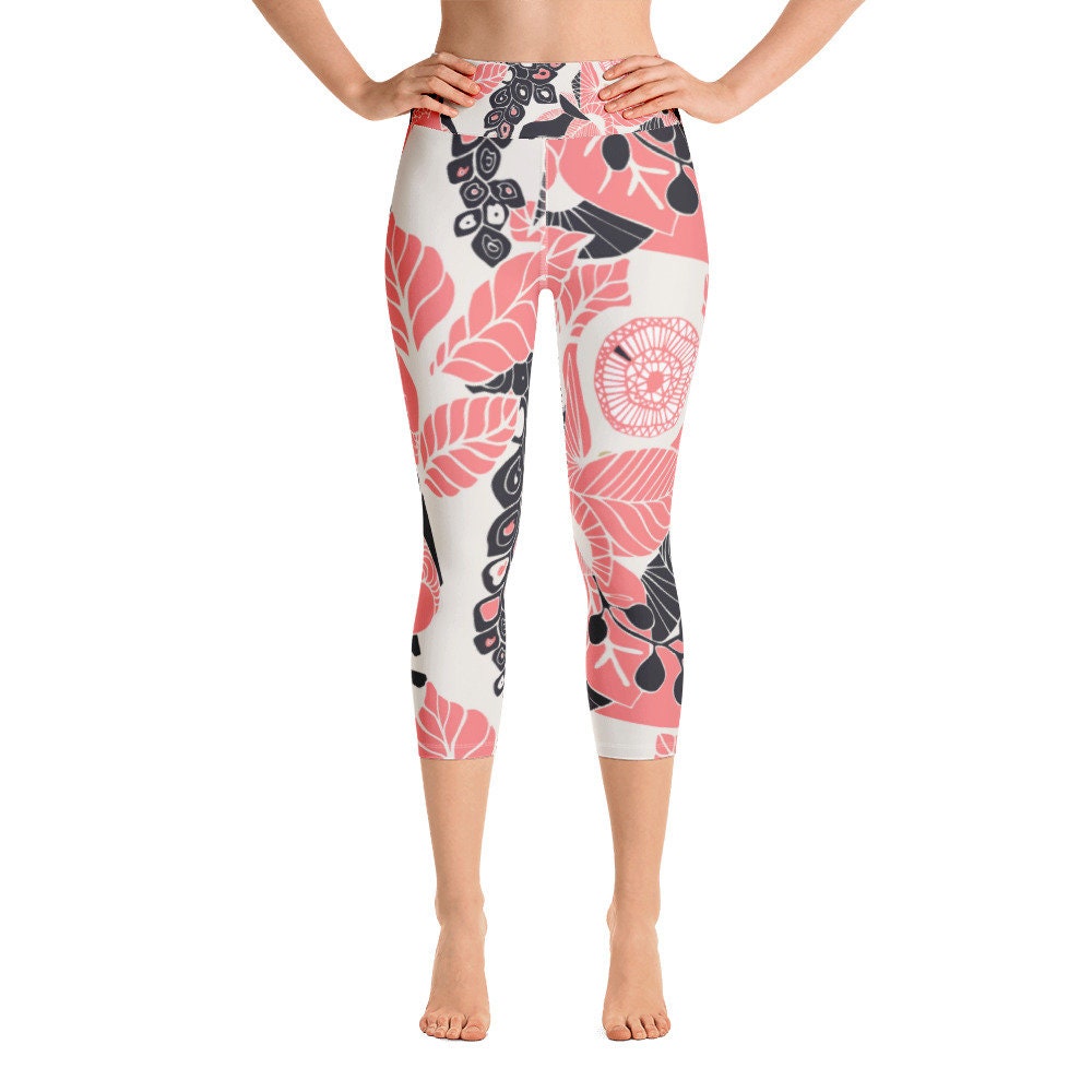 Flower print capri leggings High waist leggings Comfy | Etsy