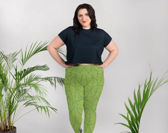 Green Zebra Geometric Print Plus-Sized High Waist Leggings