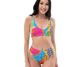 Vibrant Abstract Art High-Waisted Bikini