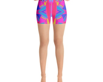 Pink Geometrische Biker Shorts: Hohe Taille Blumendruck