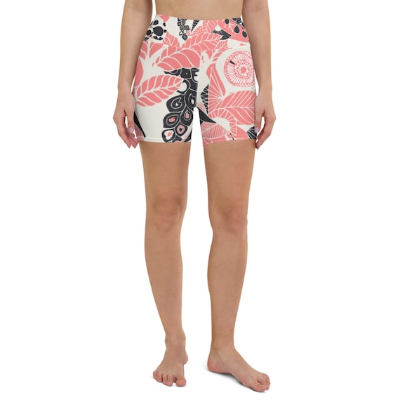 Coral Pink Floral Print Shorts High 