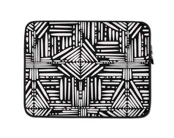 Fort Greene Black Laptop Sleeve - Sleek Black and White Laptop Sleeve