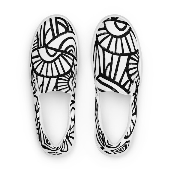 Black and White Geometric Slip-on Sneakers - Etsy display picture 3