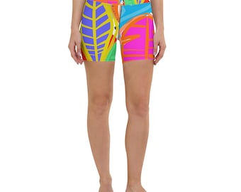 Vibrant Abstract Art  Pink High Waisted Shorts - Cute Workout Shorts