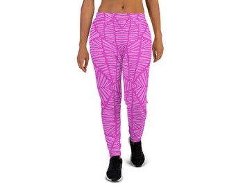 Pink Geometric Print Joggers: Designer Cotton Blend Sweatpants