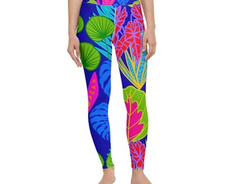 Vibrant Leggings - Floral Print Leggings - High Waisted Leggings - Blue Leggings - Happy Colors - Patterned Leggings - Abstract Tights