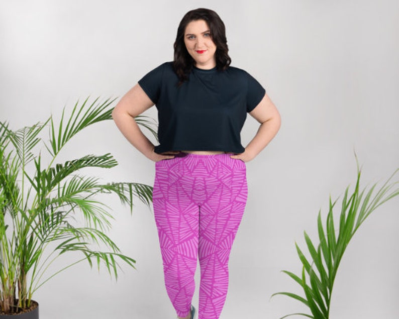 Pink Zebra Print Leggings Plus Size High Waist Leggings Designer Leggings Geometric Leggings image 1