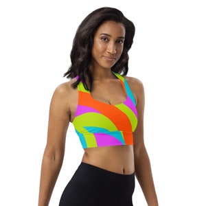 Orange Yellow Aqua Multicolored Longline Sports Bra