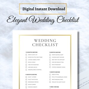 Elegant Wedding Checklist, Instant download, Printable planner, Printable wedding checklist, wedding organizer, Bridal planning