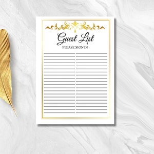 Elegant Guest List Sign in Sheet-Digital Download