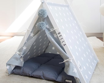 Star Gray Pet Teepee: Personalized Dog & Cat Bed