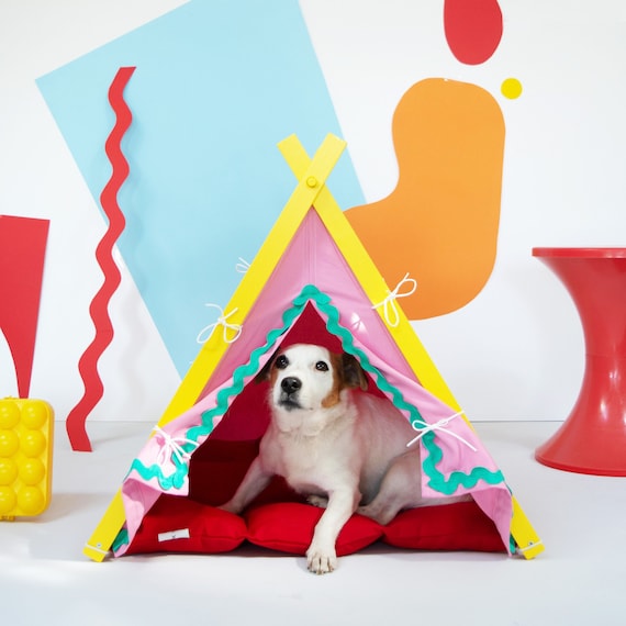 Pinkes Hunde Tipi Zelt im Memphis Stil mit Wellenborte. Personalisierte  Haustier Geschenk. - Etsy.de